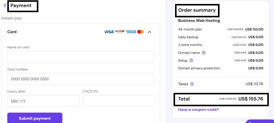 hostinger payment summary
